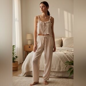 Paper Crane Cream and Pink Floral Wide-Leg Pants